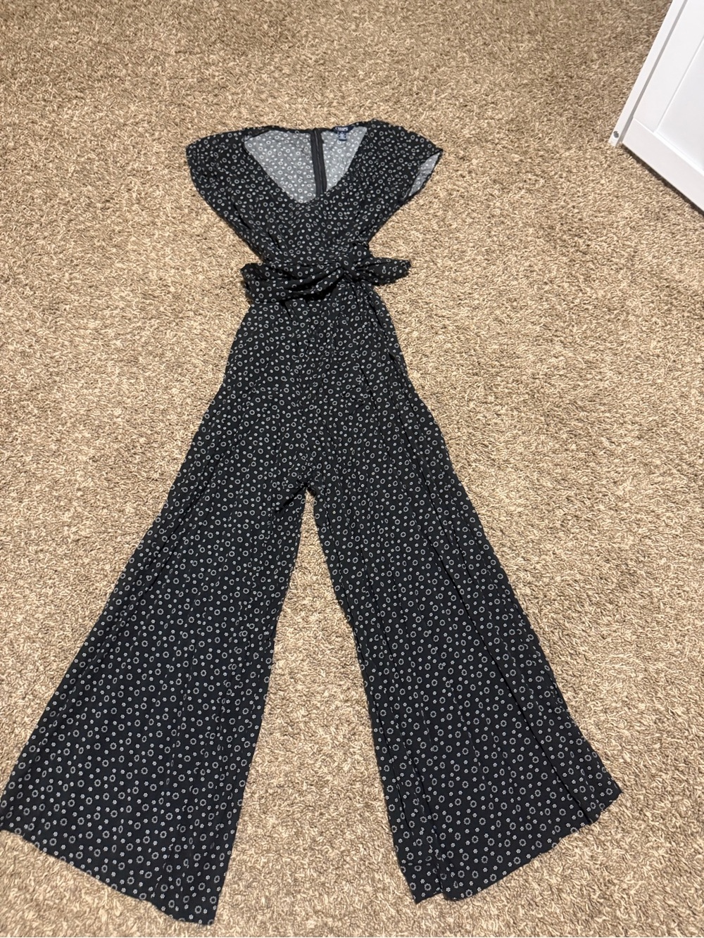 Chaps Black Printed Wide-Leg Jumpsuit with Belt